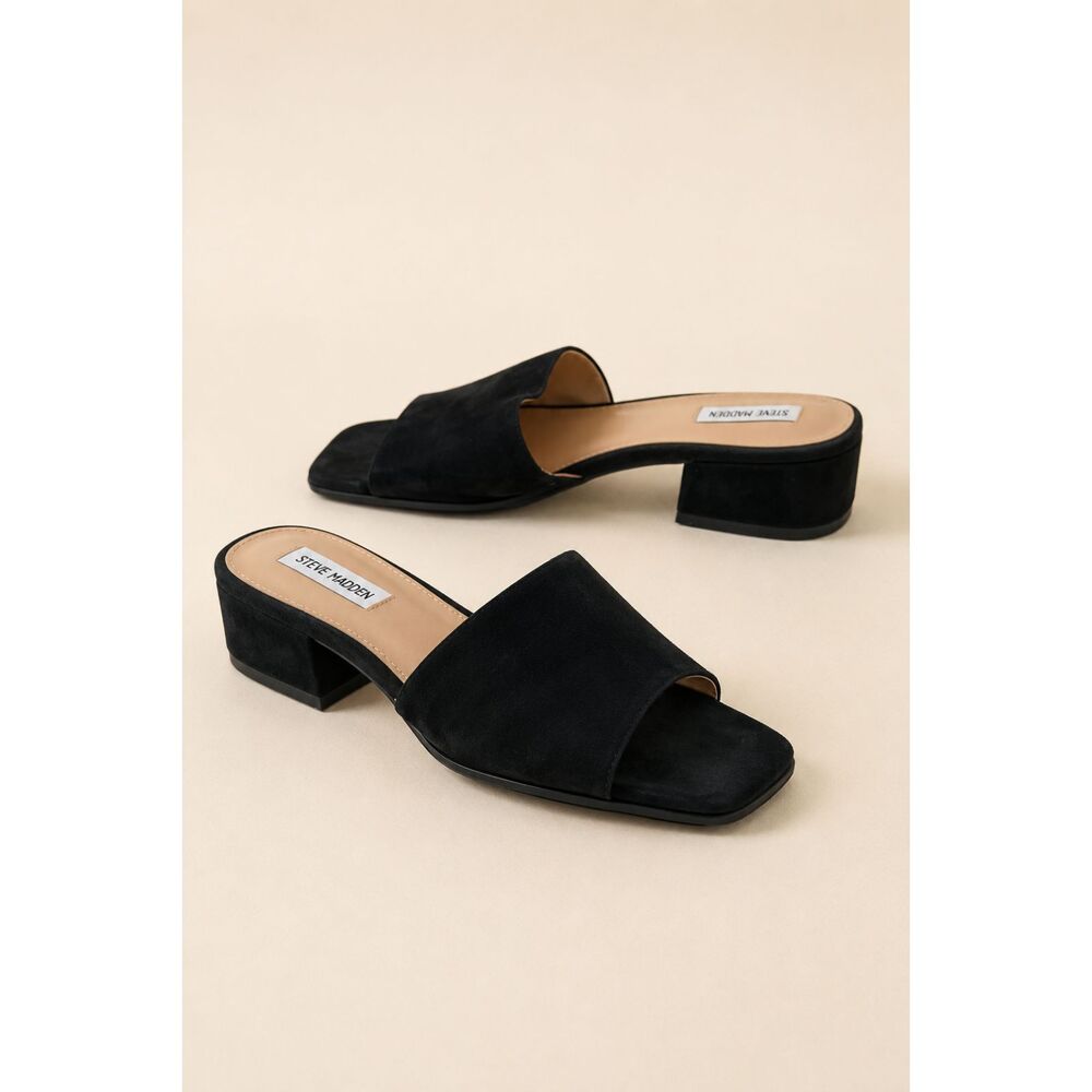 Steve Madden Amir Black Flat Slides Women 10 Quiet Luxury Minimalist